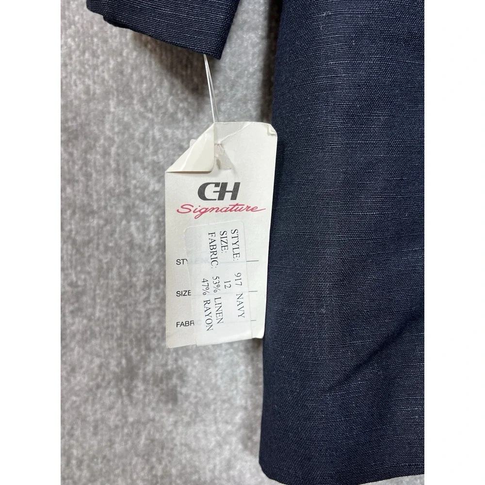Vintage GH Signature Linen Blend Blazer Skirt Suit Womens Sz 12 Blue Lined New